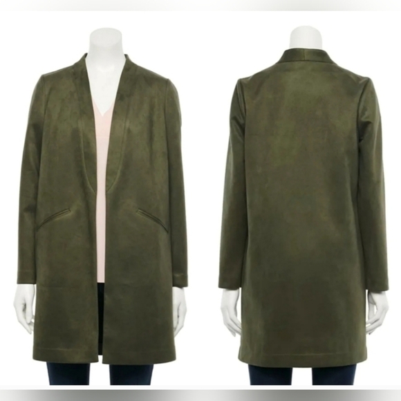 Apt. 9 Jackets & Blazers - Apt. 9 Slant-Pocket Car Coat Faux Suede_ Med_Olive